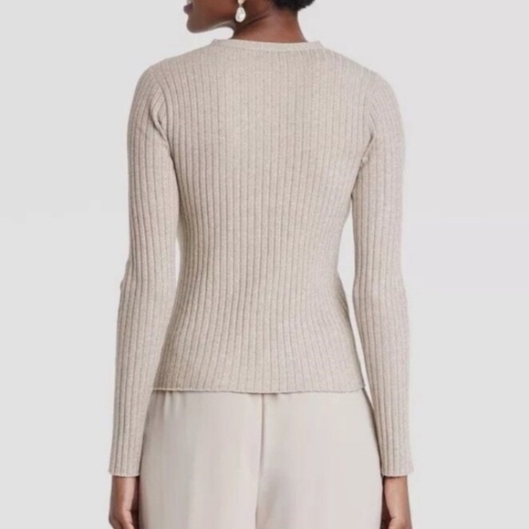 🤎 a new day Light Beige Gold Metallic Ribbed Cardigan Size Large - Picture 2 of 6